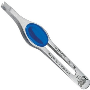 Пинцет эргономный со скошенными широкими кончиками, эмалированный, с резиновыми проставками для пальцев, размер 3,9.