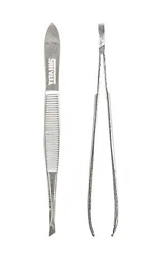 TWEEZERS SET, GOLD SATIN FINISH, 1x SLANTED 9,5 CM, 1x SPLINTER 5 CM - Пинцет со скошенными кончиками + пинцет с острыми кончиками