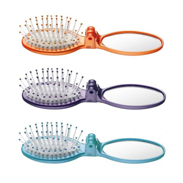Массажка мини со складывающимся зеркальцем, пластиковые зубья на резиновой основе. овальная 5 рядов