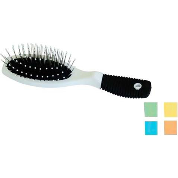 Массажная щетка для волос на резиновой основе, металлические зубья, резиновая ручка, 9 рядов, длина 18см. (ассорти)