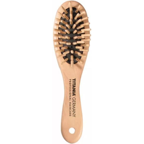Массажная щетка для волос на резиновой основе, деревянные зубья, 6 рядов, длина 18см. (деревянная)