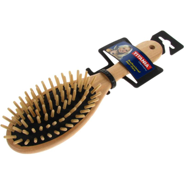 Массажная щетка для волос на резиновой основе, деревянные зубья, 7 рядов, длина 22см. (деревянная)