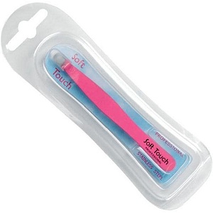 Пинцет "SOFT TOUCH", со скошенными кончиками, с прорезиненным цветным покрытием, размер 3,7. (в пластиковой упаковке LUX)