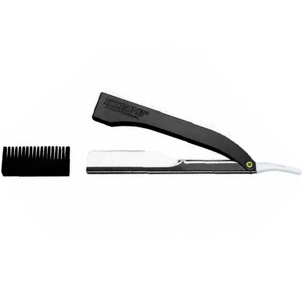БРИТВА ПАРИКМАХЕРСКАЯ - S. STEEL RAZOR + COMB RUBBERIZED BLACK