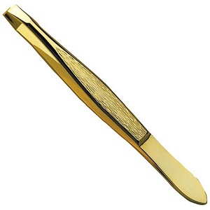 Пинцет со скошенными узкими кончиками, золотое металлизированное покрытие, размер 3,0.