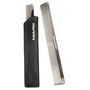 Расческа металлическая с чехлом и логотипом "BABYLISS PRO", цвет оружейный металл.