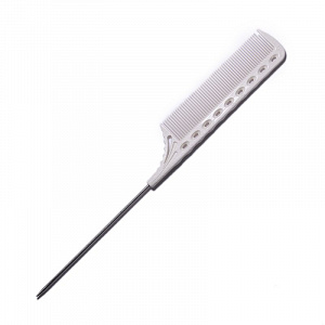 TAIL COMB WHITE - Расческа для укладки с металлическим хвостиком, пластиковая, белая, длина 218мм.