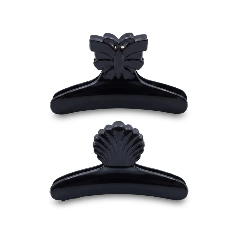 SECTIONING CLIPS, SHELL-FORMED, 2 PCS.. 8CM, BLACK - Зажимы для волос