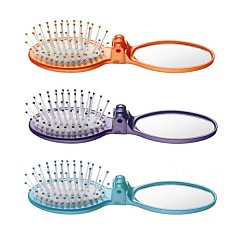 Массажка мини со складывающимся зеркальцем, пластиковые зубья на резиновой основе. овальная 5 рядов