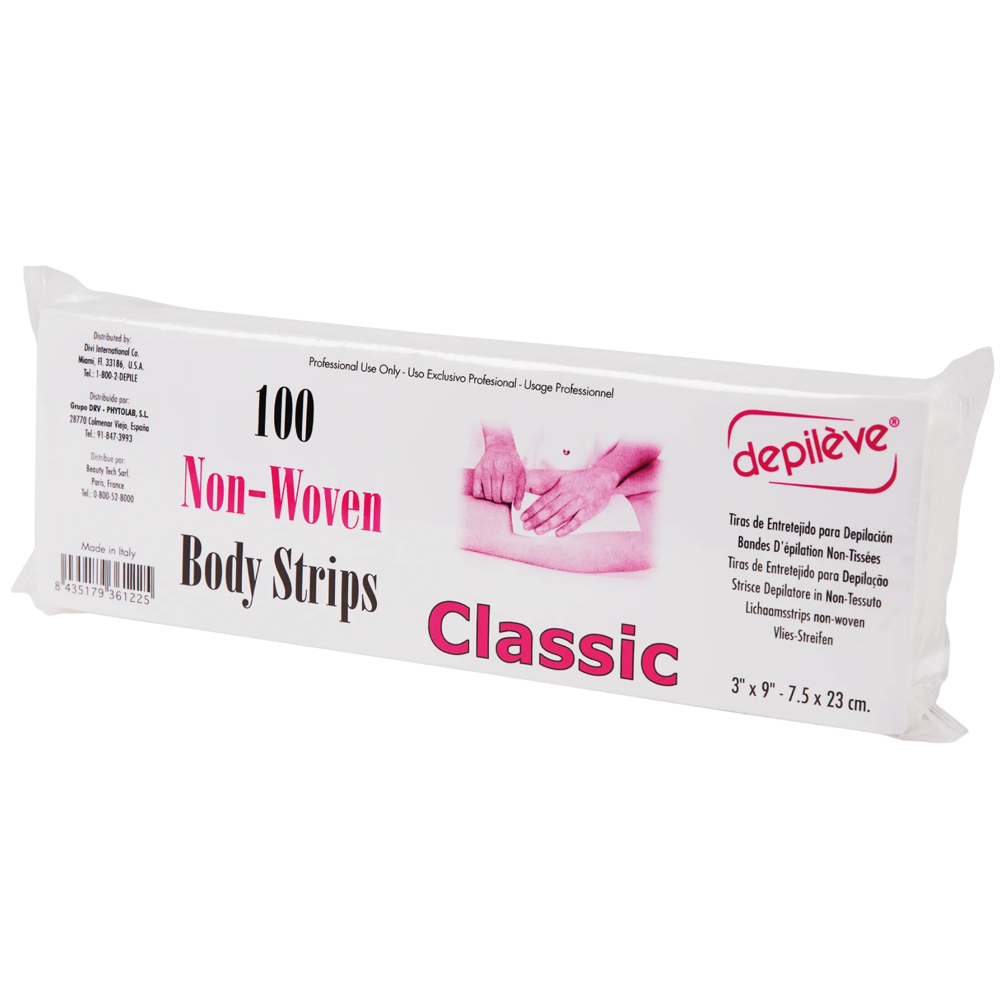 DEPILEVE 100 CLASSIC BODY STRIPS 23X7,5CM - ПОЛОСКИ ГОТОВЫЕ ДЛЯ ДЕПИЛЯЦИИ, НЕ ПРОПИТАННЫЕ ИЗ НЕТКАННОГО МАТЕРИАЛА 