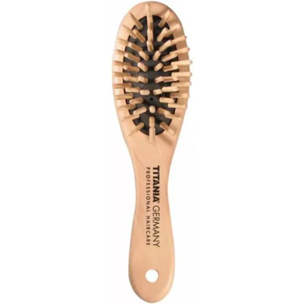 HAIR BRUSH, WOOD, 6 ROWS - МАССАЖНАЯ ЩЕТКА ДЛЯ ВОЛОС НА РЕЗИНОВОЙ ОСНОВЕ, ДЕРЕВЯННЫЕ ЗУБЬЯ