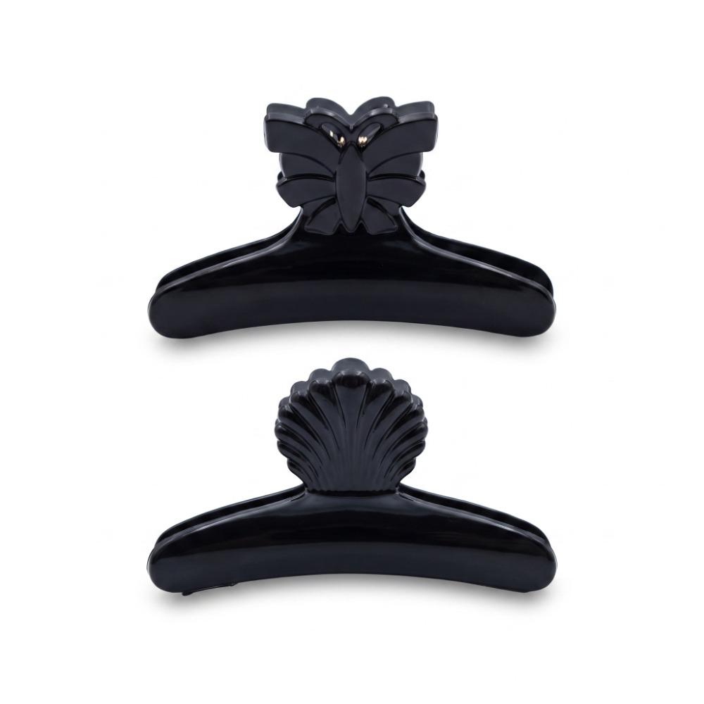 SECTIONING CLIPS, SHELL-FORMED, 2 PCS.. 8CM, BLACK - Зажимы для волос