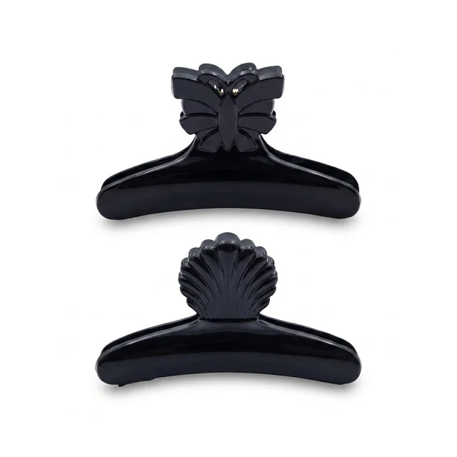 SECTIONING CLIPS, SHELL-FORMED, 2 PCS.. 8CM, BLACK - Зажимы для волос