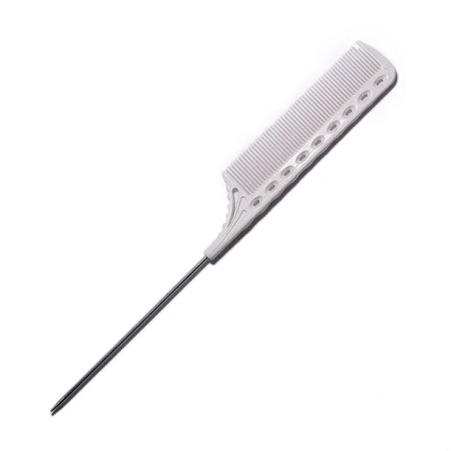 TAIL COMB WHITE - Расческа для укладки с металлическим хвостиком, пластиковая, белая, длина 218мм.