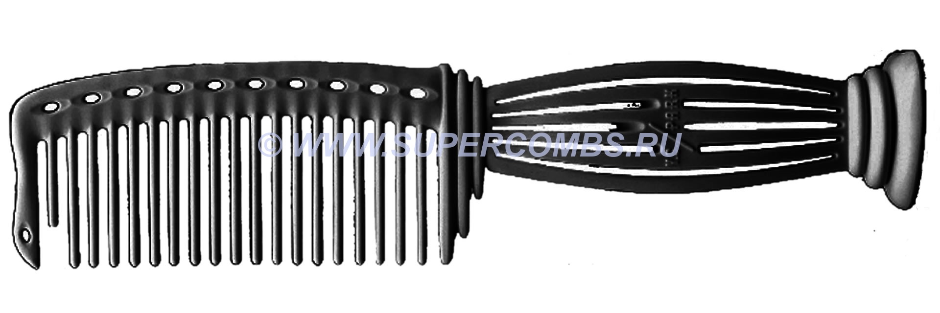 TINT COMB&BRUSH BLACK -  Гребень с ручкой "Parthenon", с ручкой, с закругленными зубьями, длина 250м