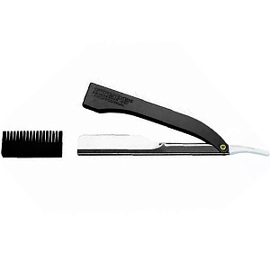 БРИТВА ПАРИКМАХЕРСКАЯ - S. STEEL RAZOR + COMB RUBBERIZED BLACK