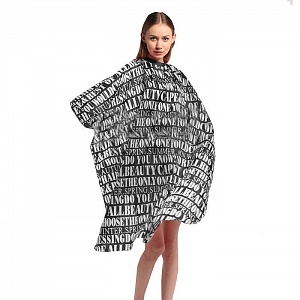 Cutting Cape with hook - Пеньюар парикмахерский с надписями, чёрный, размер 143Х115см, на крючках, в
