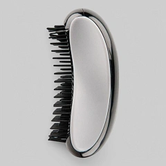 Щетка для распутывания влажных волос, эргономная форма, пластиковые зубья, без ручки, длина 11см. (бело-черная)