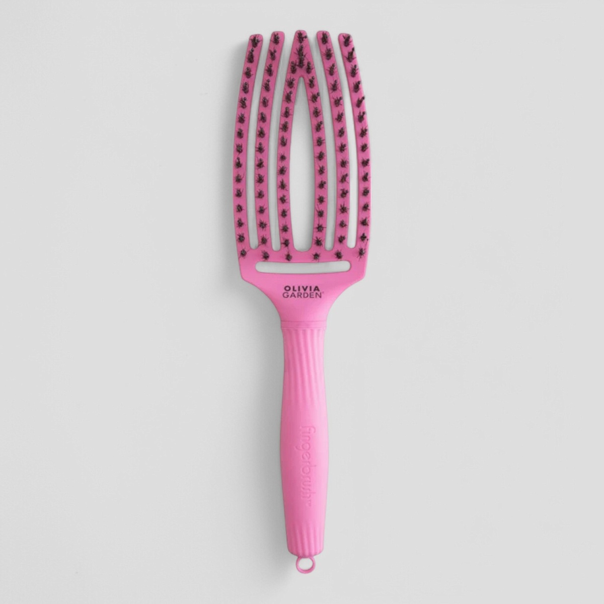 Olivia Garden Fingerbrush Boar & Nylon Thinkpink 2024 - массажная щетка ярко - розовая, 26 см.