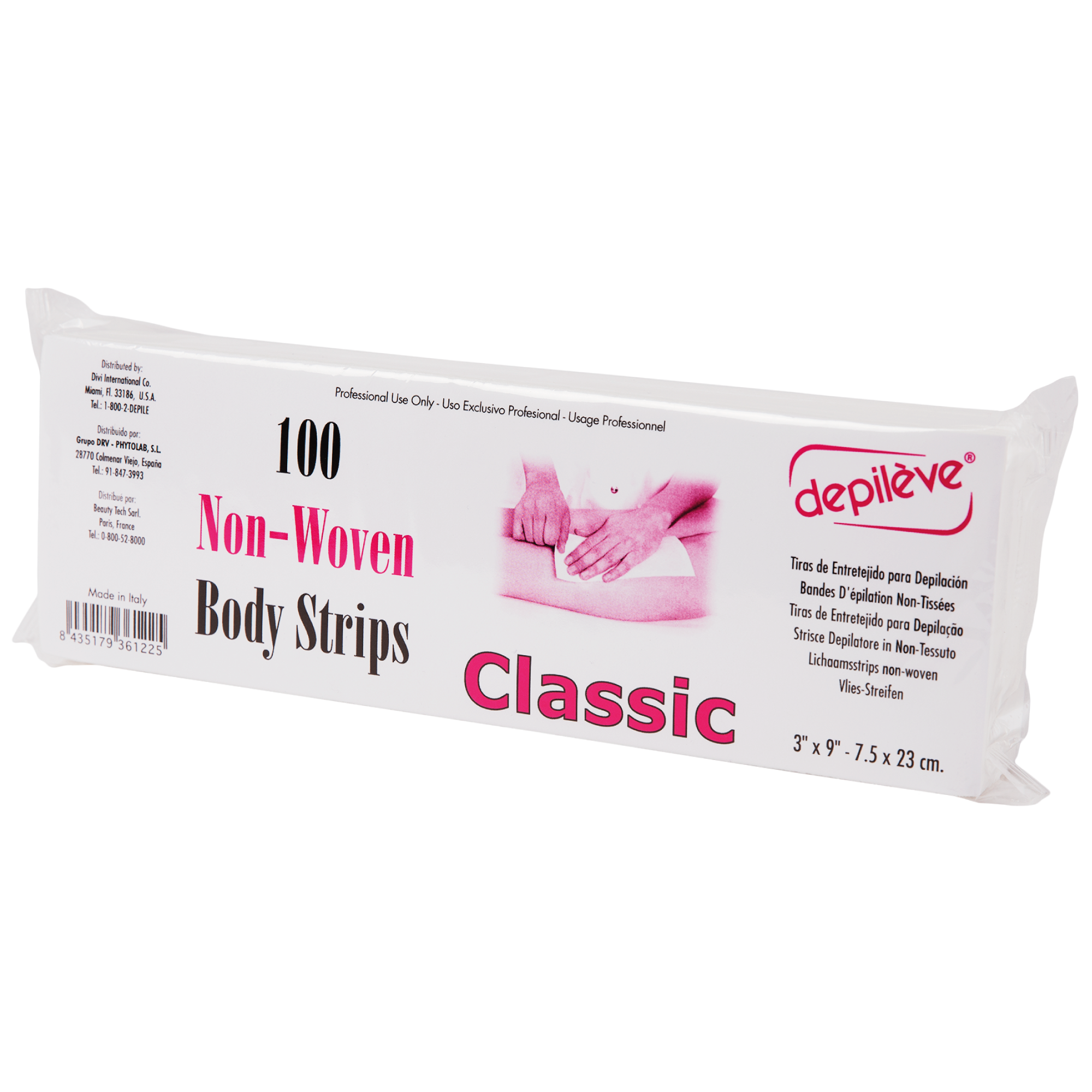 DEPILEVE 100 CLASSIC BODY STRIPS 23X7,5CM - ПОЛОСКИ ГОТОВЫЕ ДЛЯ ДЕПИЛЯЦИИ, НЕ ПРОПИТАННЫЕ ИЗ НЕТКАННОГО МАТЕРИАЛА 