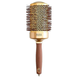 Olivia Garden Expert Blowout Shine Wavy Bristles Gold & Brown 65 - термобрашинг для волос золотой, 65 мм.