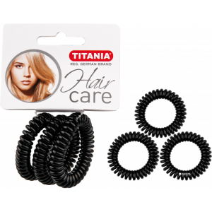 SPIRAL HAIR TIE, 3 PCS., 5 CM., BLACK - РЕЗИНКА ДЛЯ ВОЛОС, СПИРАЛЬНАЯ, 3ШТ., ЦВЕТ ЧЕРНЫЙ
