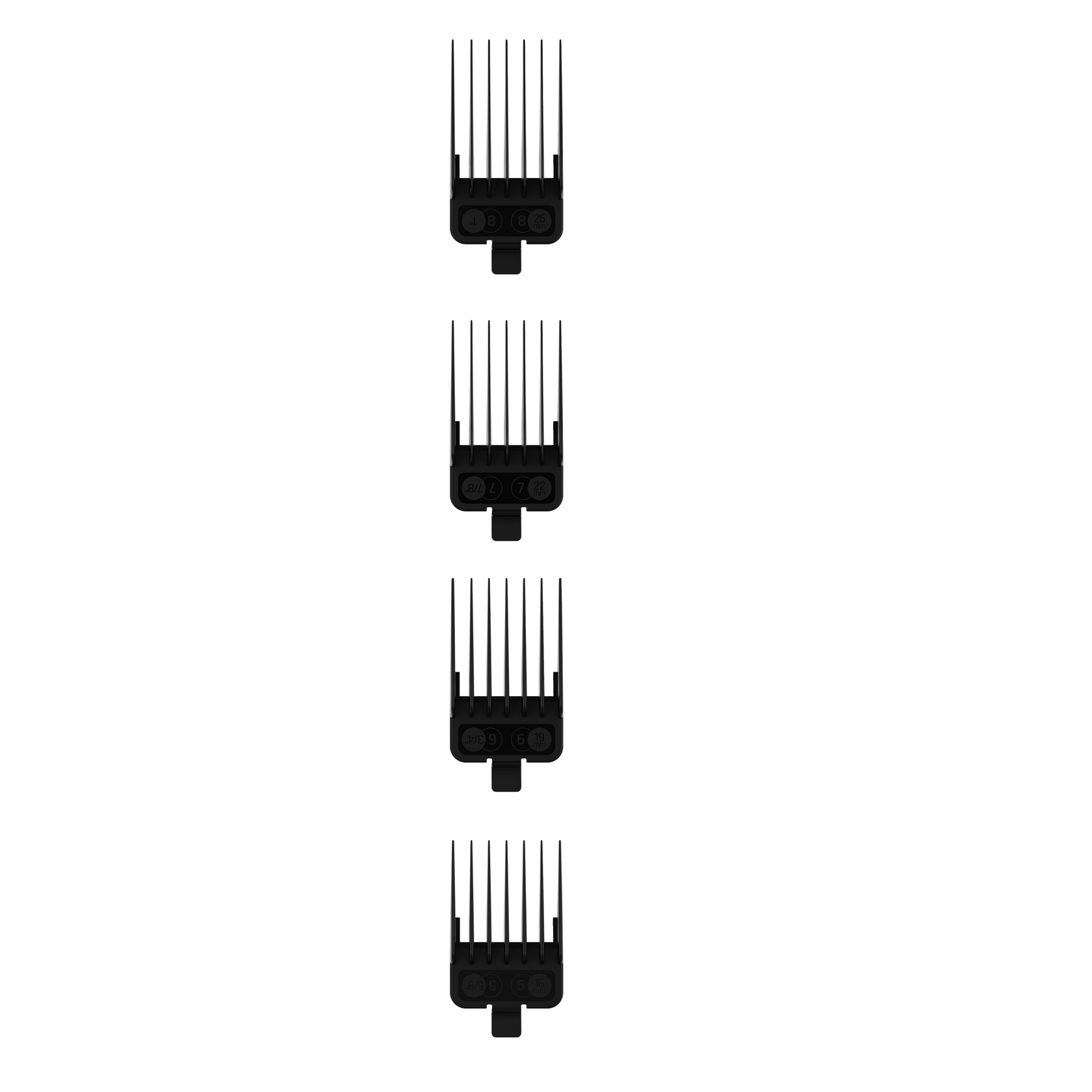 5/8', 3/4', 7/8', 1'  ( GUARD 4) 4 PACK, BLACK-НАБОР ЗАПАСНЫХ НАСАДОК К ПАРИКМАХЕРСКОЙ МАШИНКЕ (4 ШТ